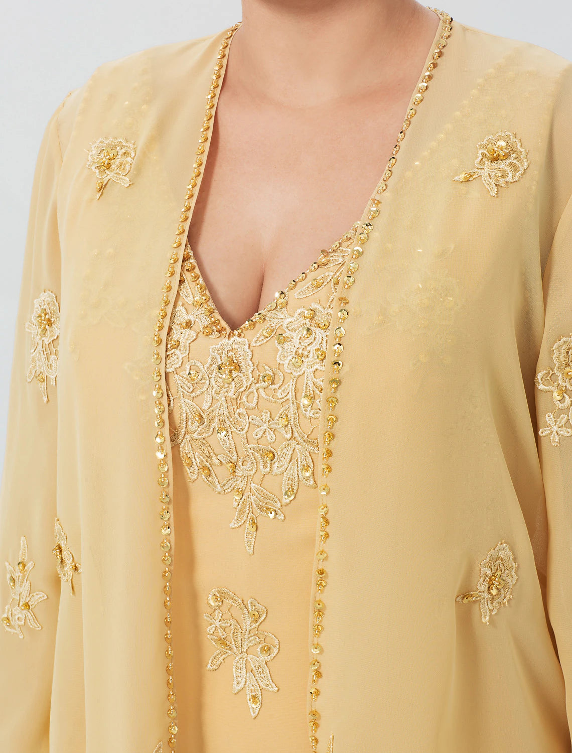 wholesale  A-Line Mother of the Bride Dress Formal Plus Size Elegant High Low V Neck Asymmetrical Chiffon Beaded Lace Long Sleeve Wrap Included with Beading Appliques