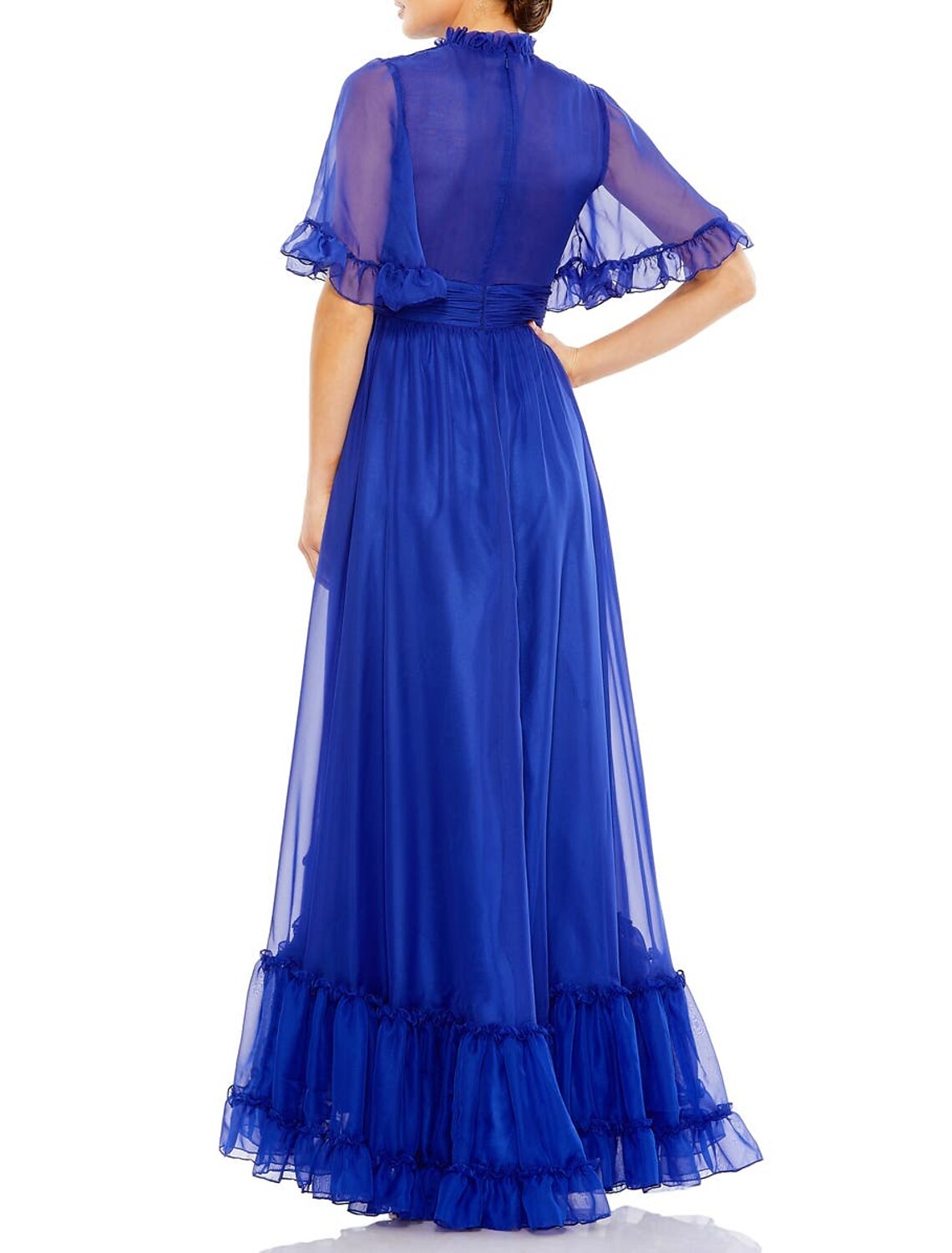 Wholesa A-Line Evening Gown Elegant Dress Wedding Guest Black Tie Floor Length Short Sleeve High Neck Chiffon with Ruched