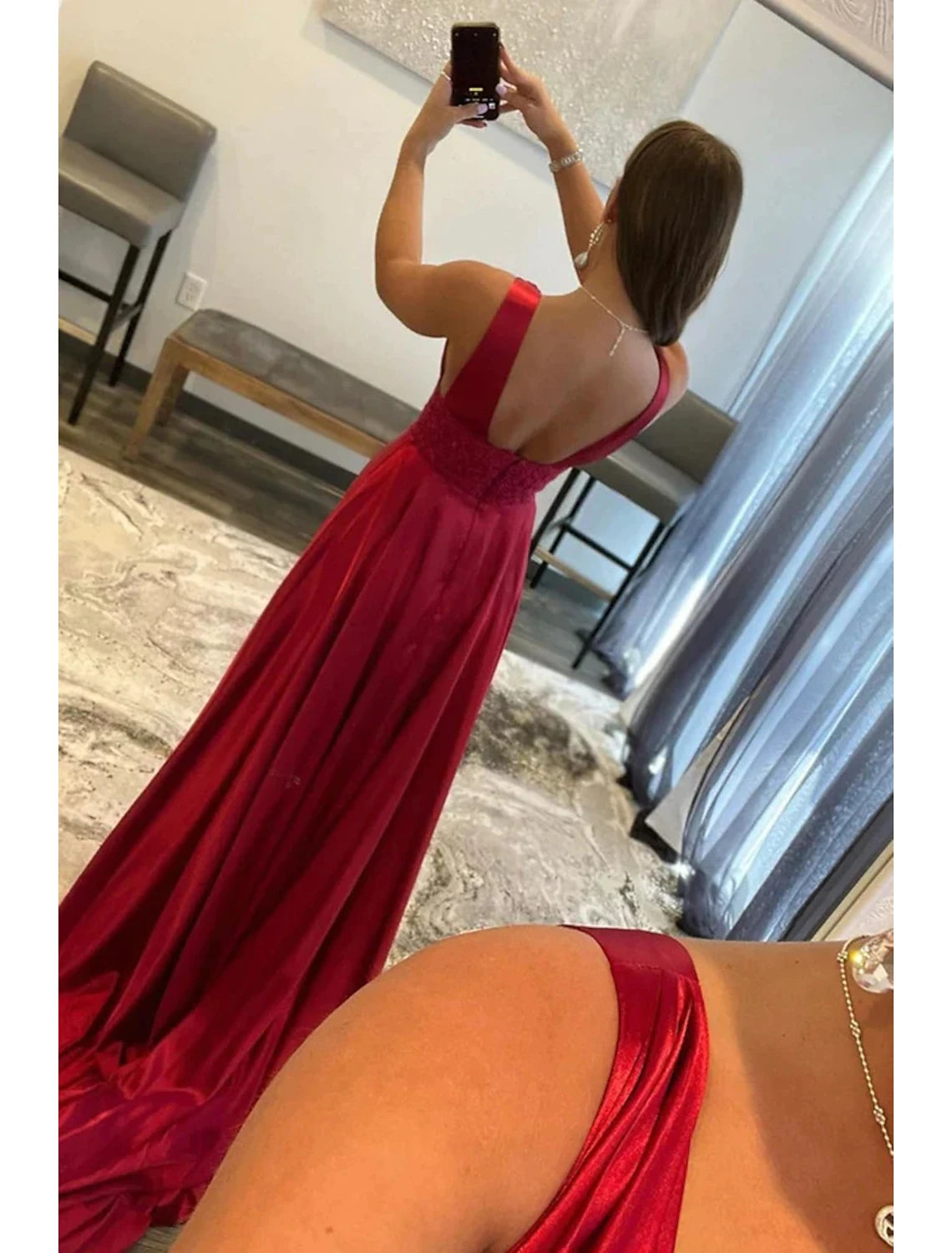 Wholesa A-Line Prom Dresses Vintage Dress Formal Wedding Party Court Train Sleeveless Scoop Neck Lace Backless with Slit