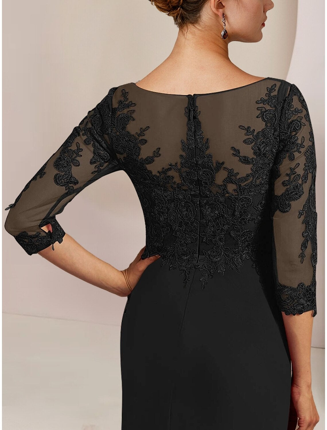 Wholesa A-Line Mother of the Bride Dress Wedding Guest Elegant Party Scoop Neck Sweep / Brush Train Chiffon Half Sleeve with Lace Ruffles