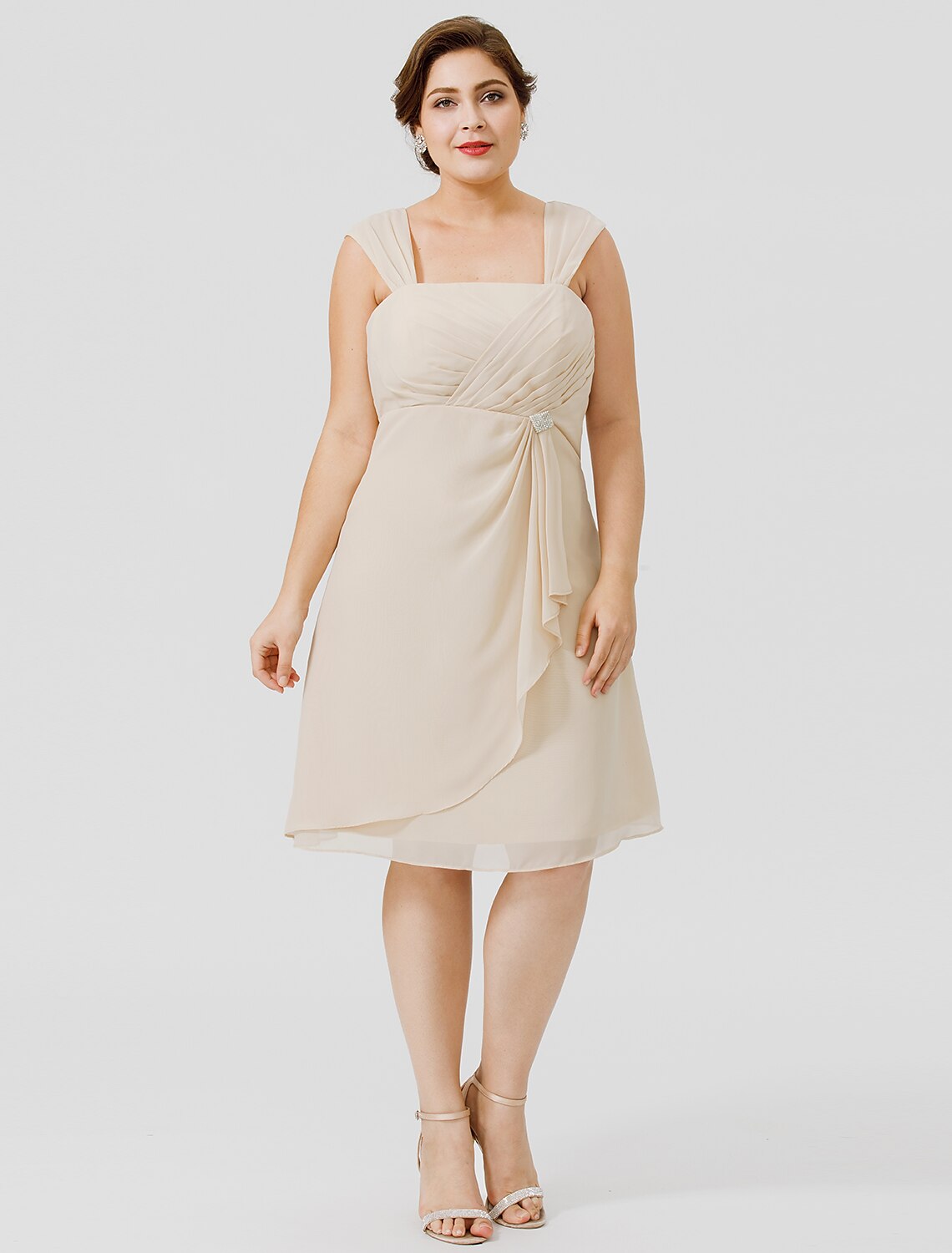 wholesale  Sheath / Column Mother of the Bride Dress Plus Size Elegant Straps Knee Length Chiffon Sheer Lace Sleeveless yes with Criss Cross