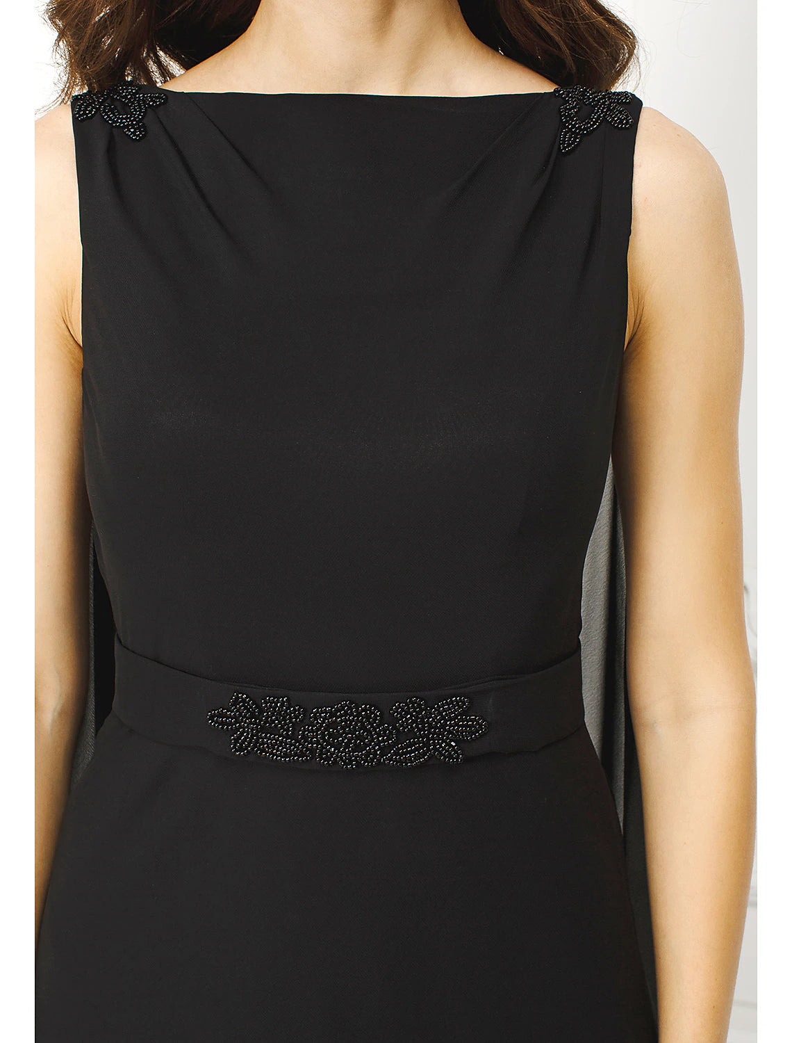 Wholesa Sheath / Column Elegant Dress Holiday Cocktail Party Watteau Train Sleeveless Bateau Neck Chiffon with Sash / Ribbon Beading