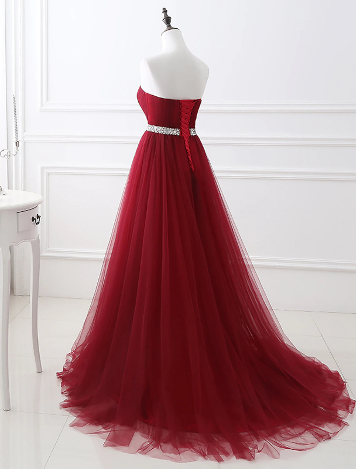 wholesale  A-Line Elegant Quinceanera Prom Valentine's Day Dress Strapless Sleeveless Chapel Train Satin with Crystals
