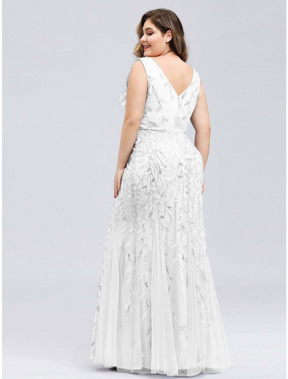 Wholesa Mermaid / Trumpet Evening Gown Plus Size Dress Wedding Guest Engagement Floor Length Sleeveless V Neck Lace V Back with Appliques