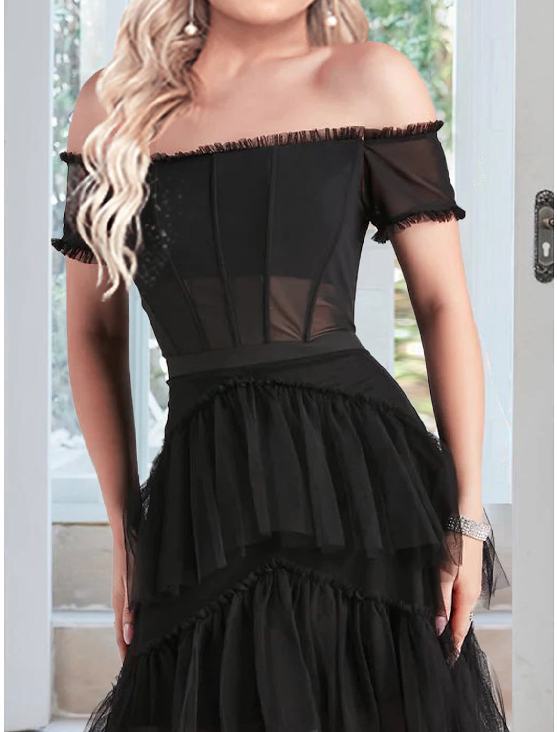 Wholesa Ball Gown Prom Dresses Corsets Dress Masquerade Prom Floor Length Sleeveless Off Shoulder Tulle with Ruffles Pure Color