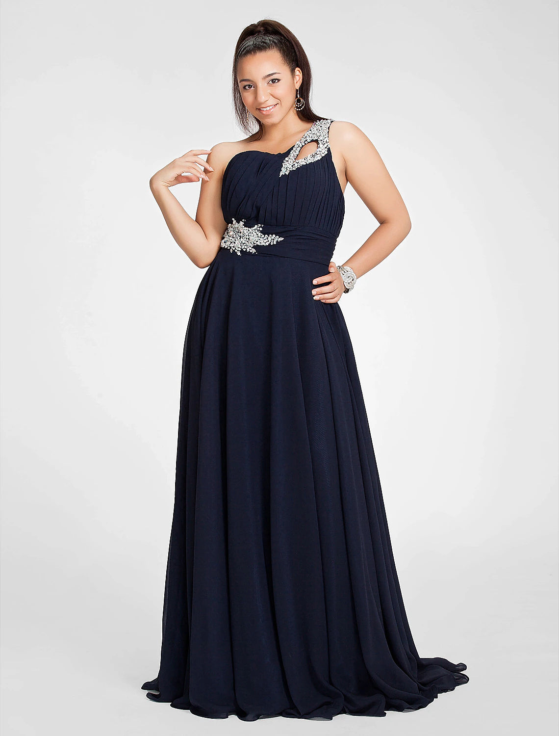 Wholesa A-Line Cut Out Dress Wedding Guest Prom Sweep / Brush Train Sleeveless One Shoulder Chiffon with Ruched Beading