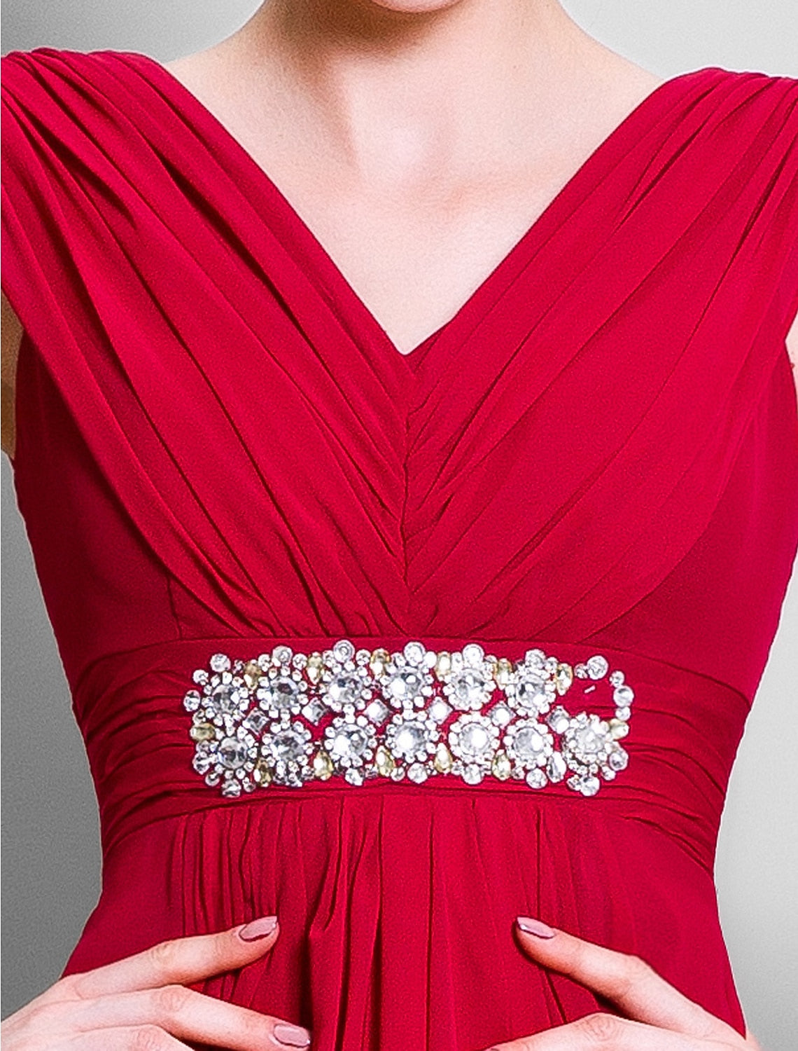 wholesale  A-Line Mother of the Bride Dress Open Back V Neck Floor Length Chiffon Sleeveless with Beading Side Draping