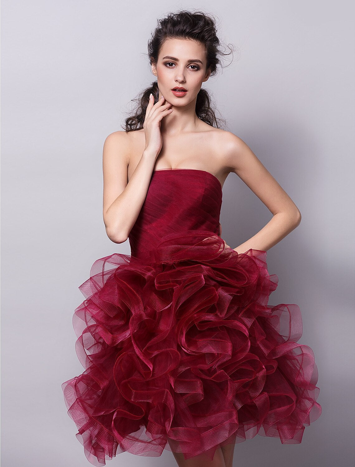 Wholesa Ball Gown Hot Homecoming Cocktail Party Valentine's Day Dress Strapless Sleeveless Short / Mini Tulle with Ruched Tier
