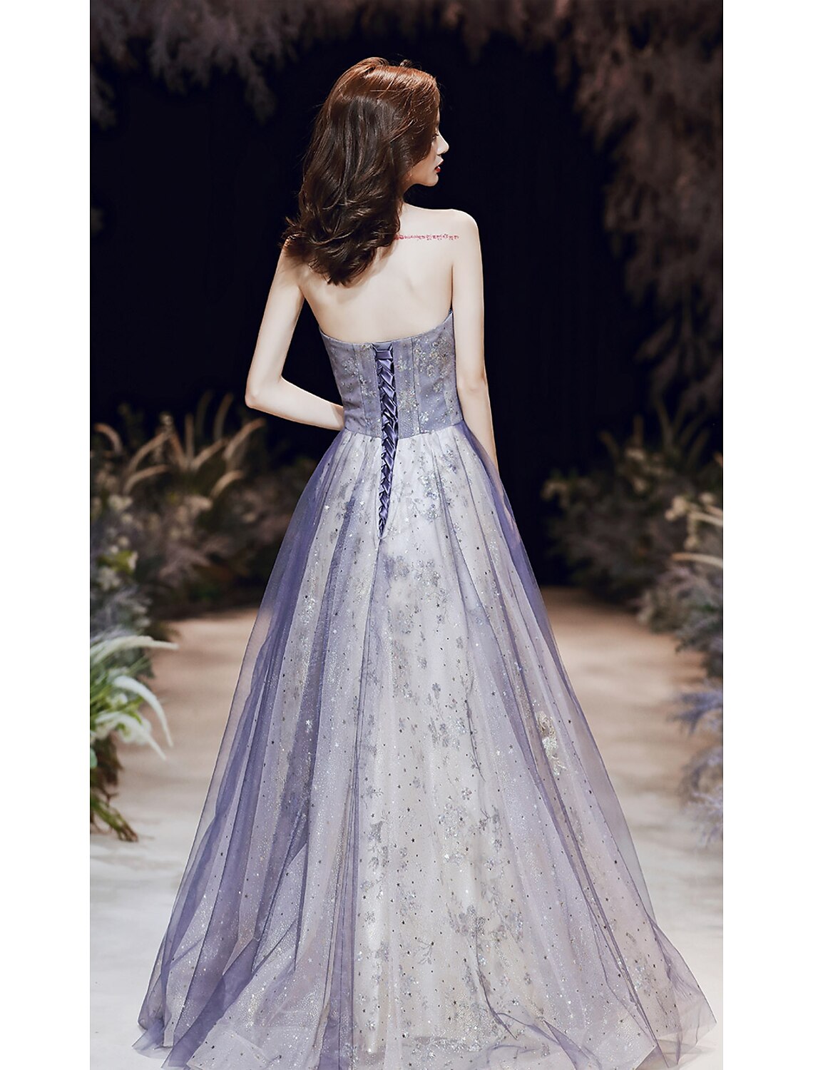 Wholesa A-Line Sparkle Elegant Wedding Guest Prom Formal Evening Dress Strapless Sleeveless Floor Length Satin with