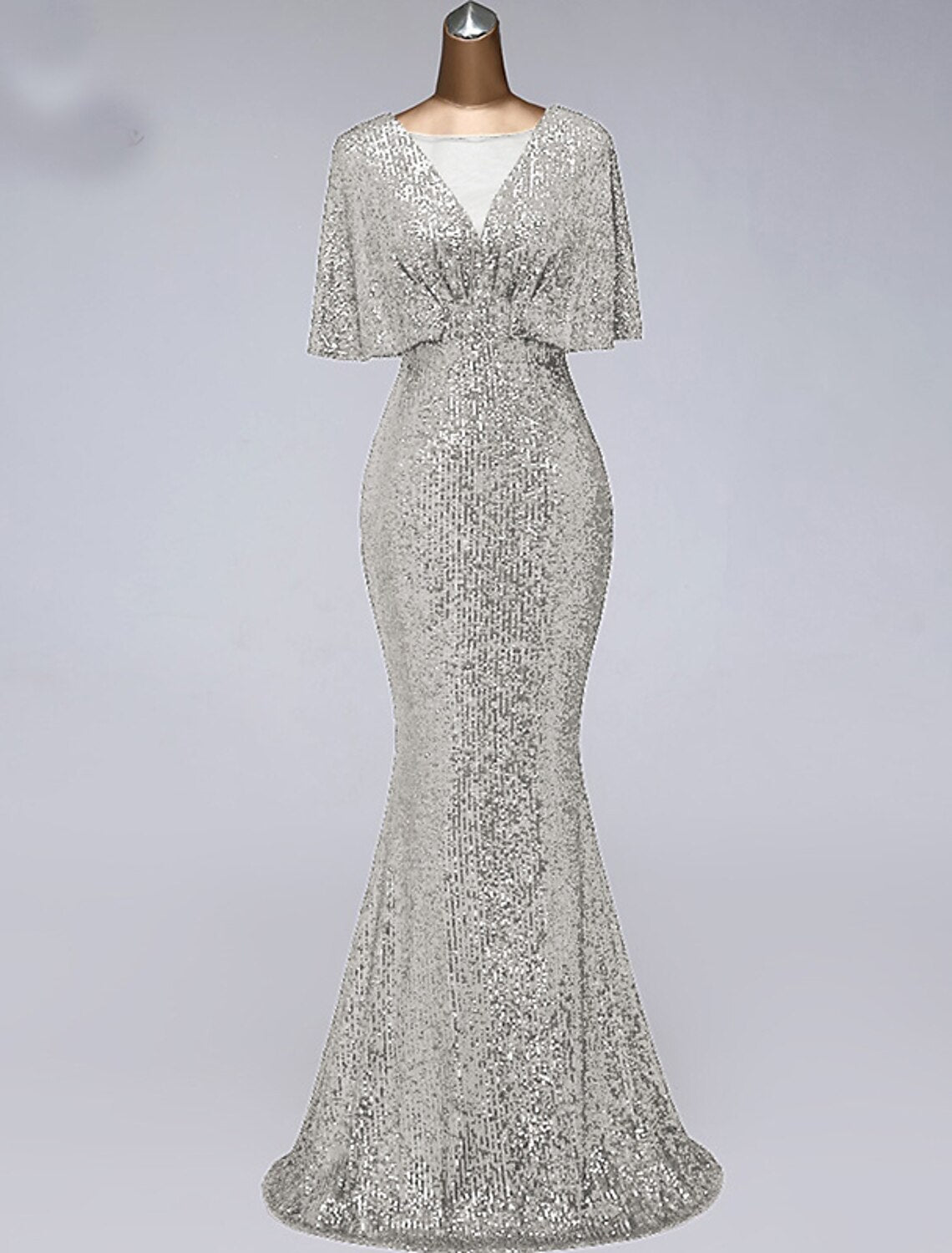 wholesale   Mermaid / Trumpet Prom Dresses Sparkle Dress Wedding Guest Prom Floor Length Half Sleeve Illusion Neck Sequined with Sequin Ruffles