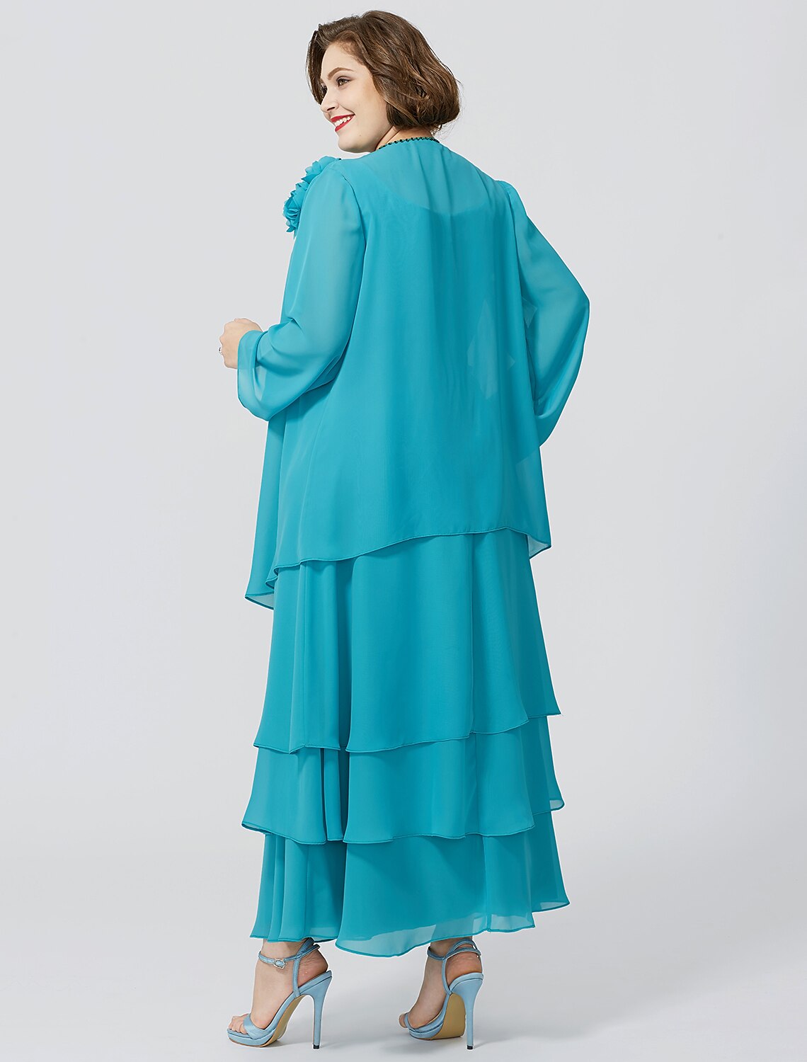 wholesale  A-Line Mother of the Bride Dress Formal Plus Size Elegant Scoop Neck Ankle Length Chiffon Sleeveless yes with Lace