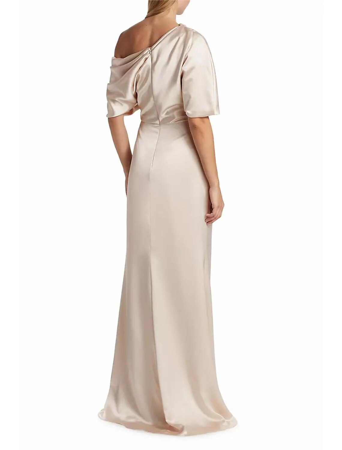 Wholesa A-Line Mother of the Bride Dress Formal Wedding Guest Elegant Simple Off Shoulder Floor Length Charmeuse Short Sleeve with Side Draping Side-Draped Solid Color