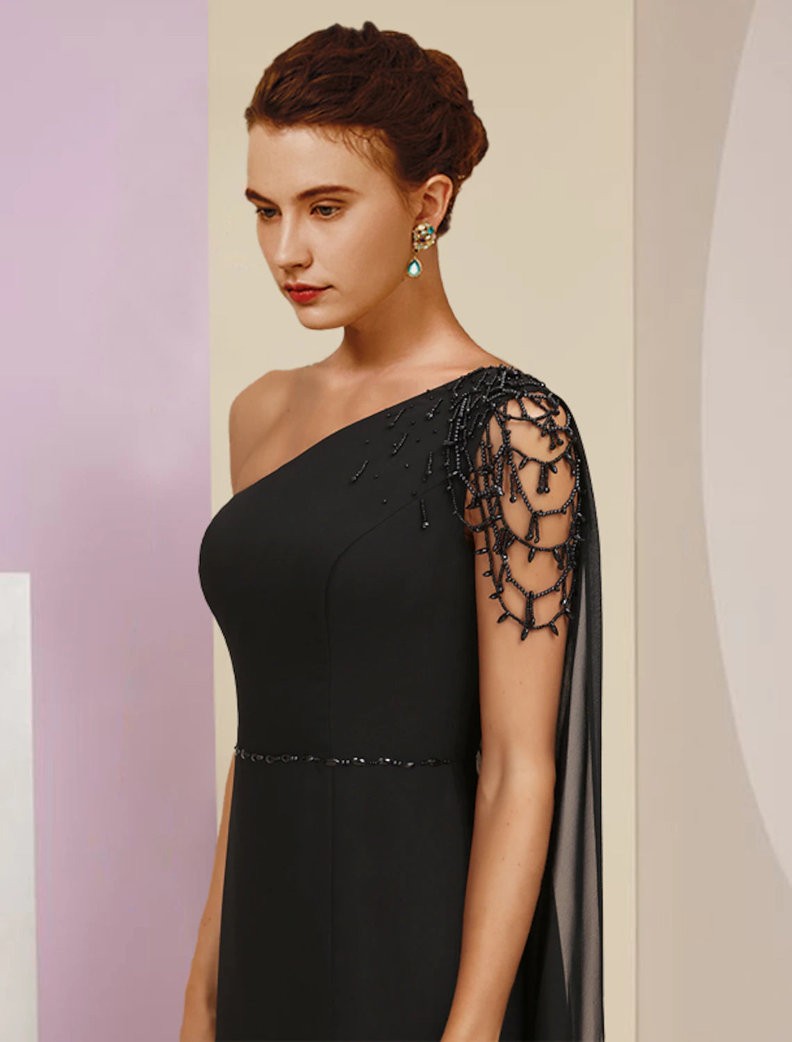 wholesale  A-Line Mother of the Bride Dress Wedding Guest Vintage Elegant One Shoulder Floor Length Tea Length Chiffon Sleeveless with Sash / Ribbon Beading