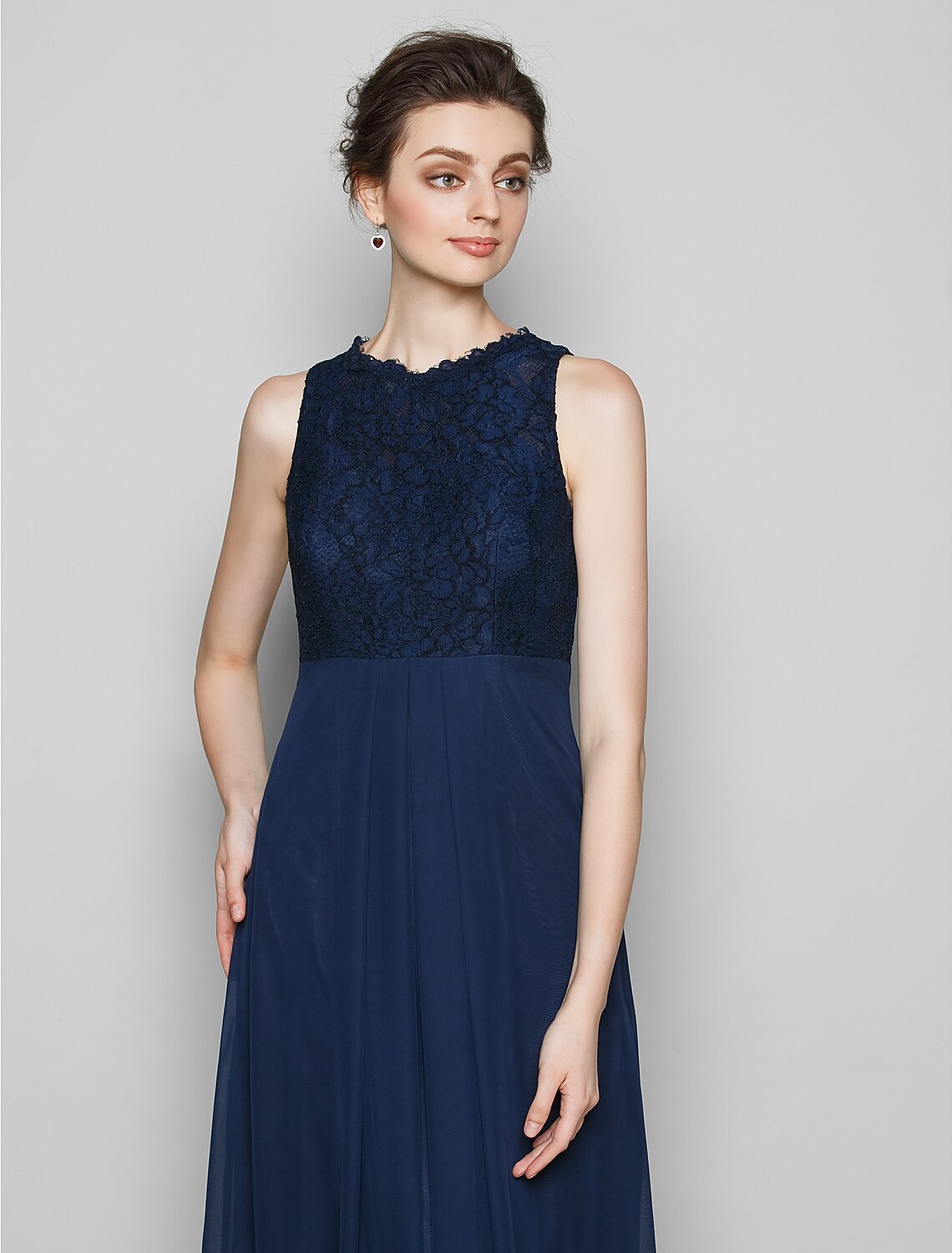 wholesale  Sheath / Column Bridesmaid Dress Jewel Neck Sleeveless Elegant Floor Length Chiffon / Lace with Lace