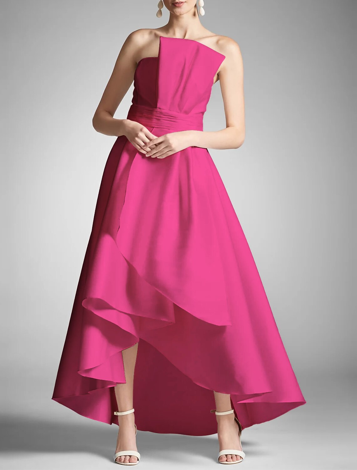 Wholesa A-Line Prom Dresses Elegant Dress Formal Prom Asymmetrical Sleeveless Strapless Taffeta with Ruched