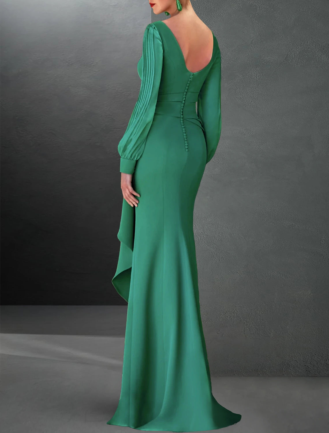 Wholesa  A-Line Evening Gown Elegant Dress Formal Fall Sweep / Brush Train Long Sleeve Jewel Neck Stretch Chiffon with Ruffles Slit