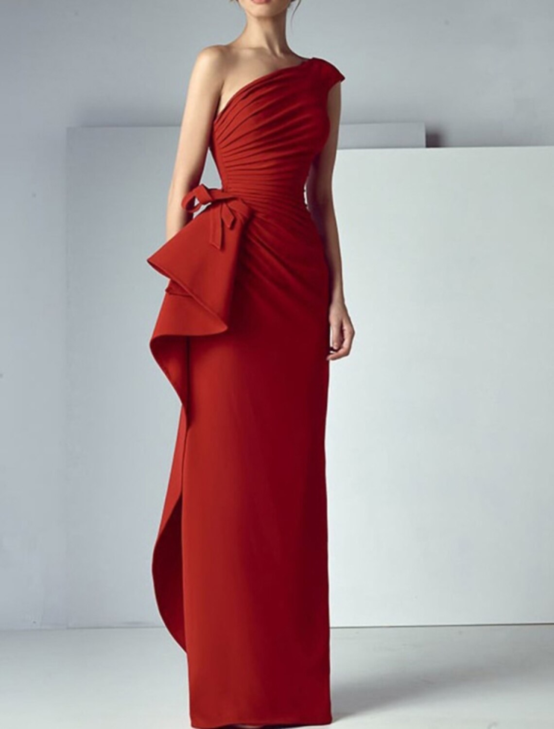 Wholesa Sheath / Column Beautiful Back Elegant Engagement Formal Evening Dress One Shoulder Sleeveless Floor Length Satin with Draping