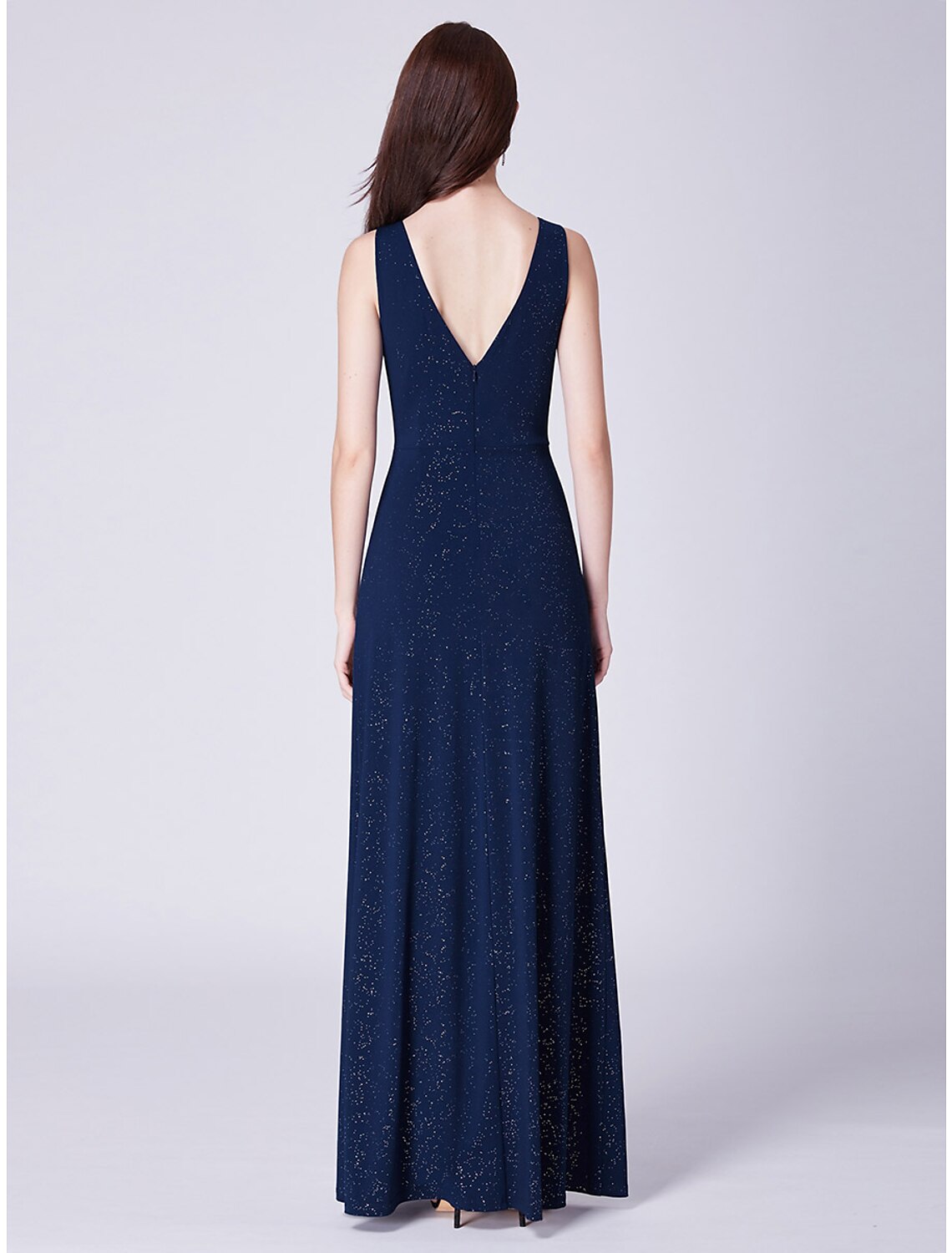 Wholesa A-Line Elegant Formal Evening Dress V Neck Sleeveless Floor Length Cotton Blend with Draping