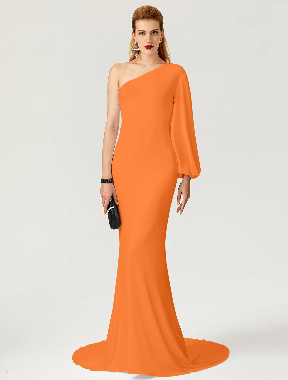 Wholesa Mermaid / Trumpet Celebrity Style Dress Engagement Formal Evening Court Train Long Sleeve One Shoulder Jersey with Pleats