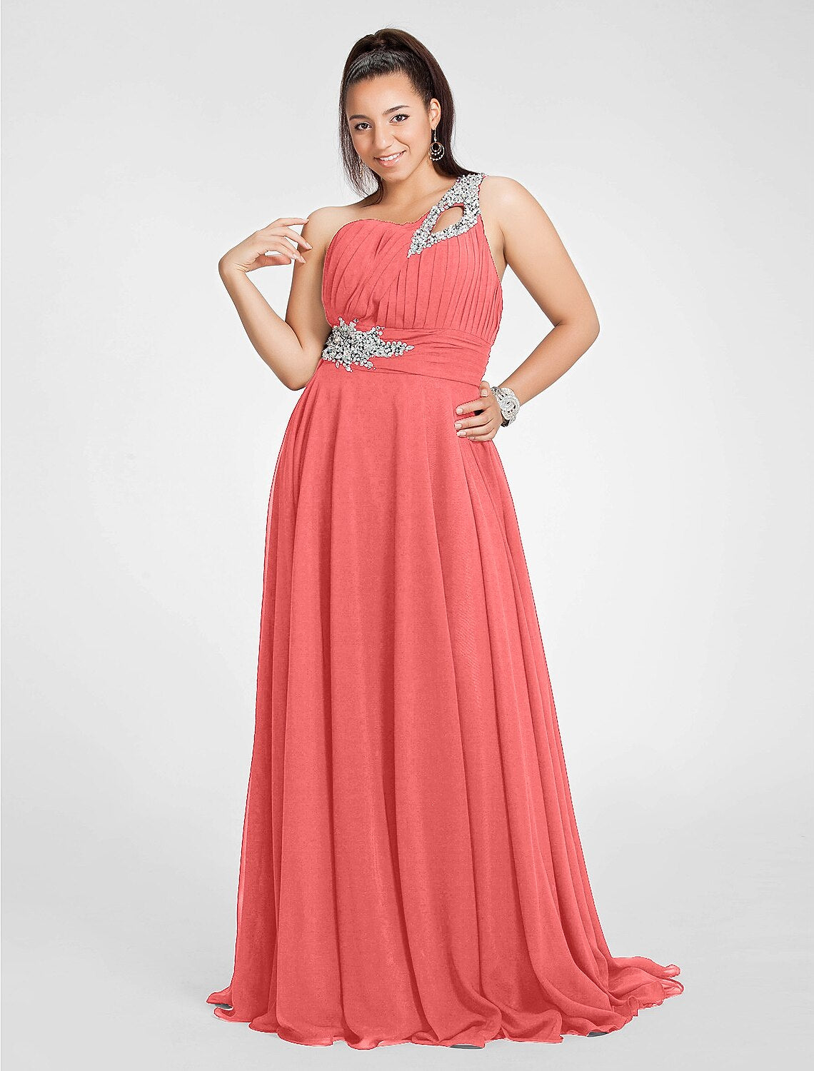 Wholesa A-Line Cut Out Dress Wedding Guest Prom Sweep / Brush Train Sleeveless One Shoulder Chiffon with Ruched Beading