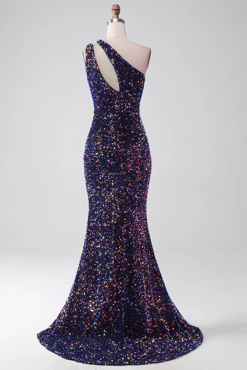 Wholesa Mermaid One Shoulder Sequins Long Prom Dress with Slit