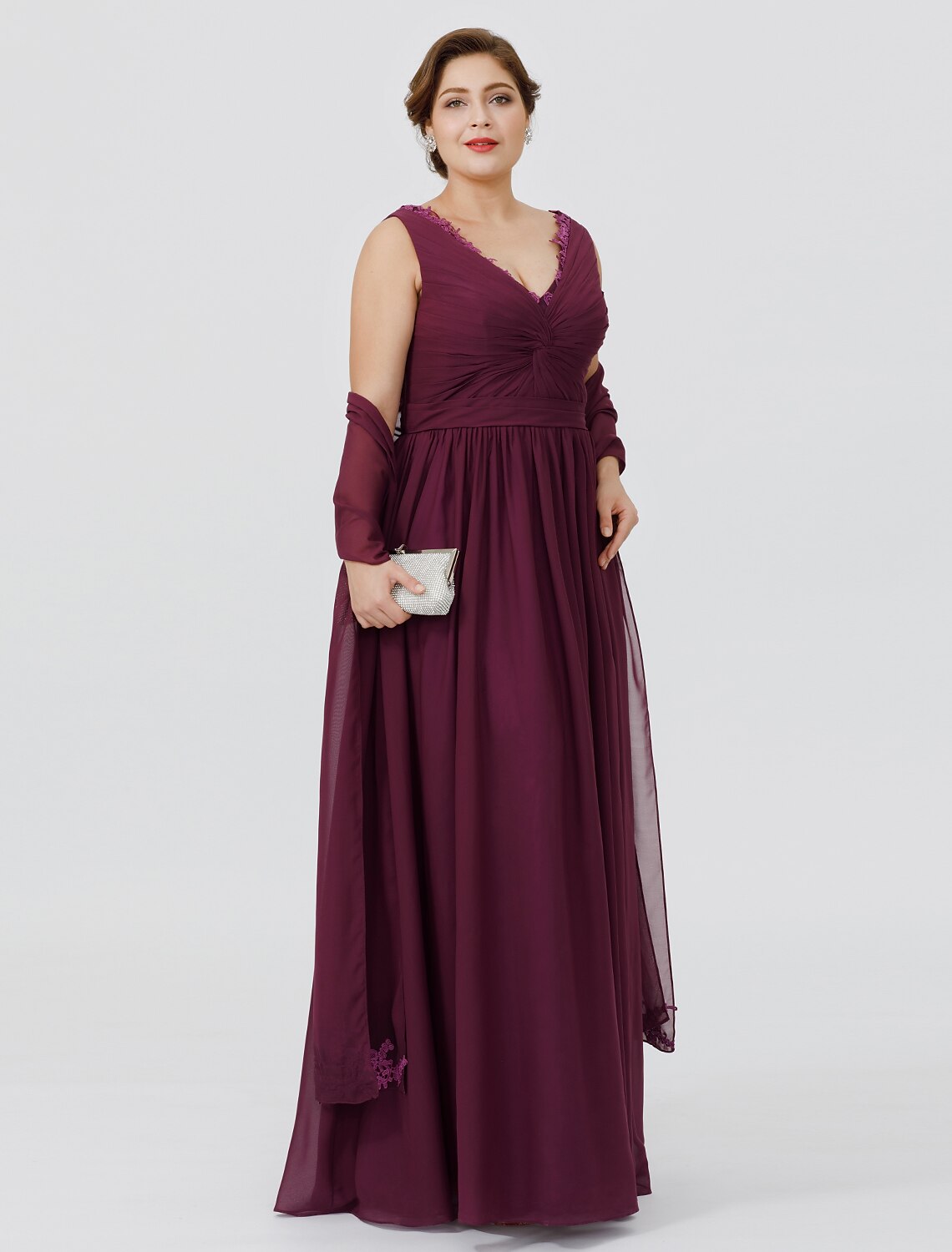 wholesale   Sheath / Column Mother of the Bride Dress Formal Classic & Timeless Elegant & Luxurious Plus Size V Neck Floor Length Chiffon Sleeveless yes with Sash / Ribbon Criss Cross Appliques