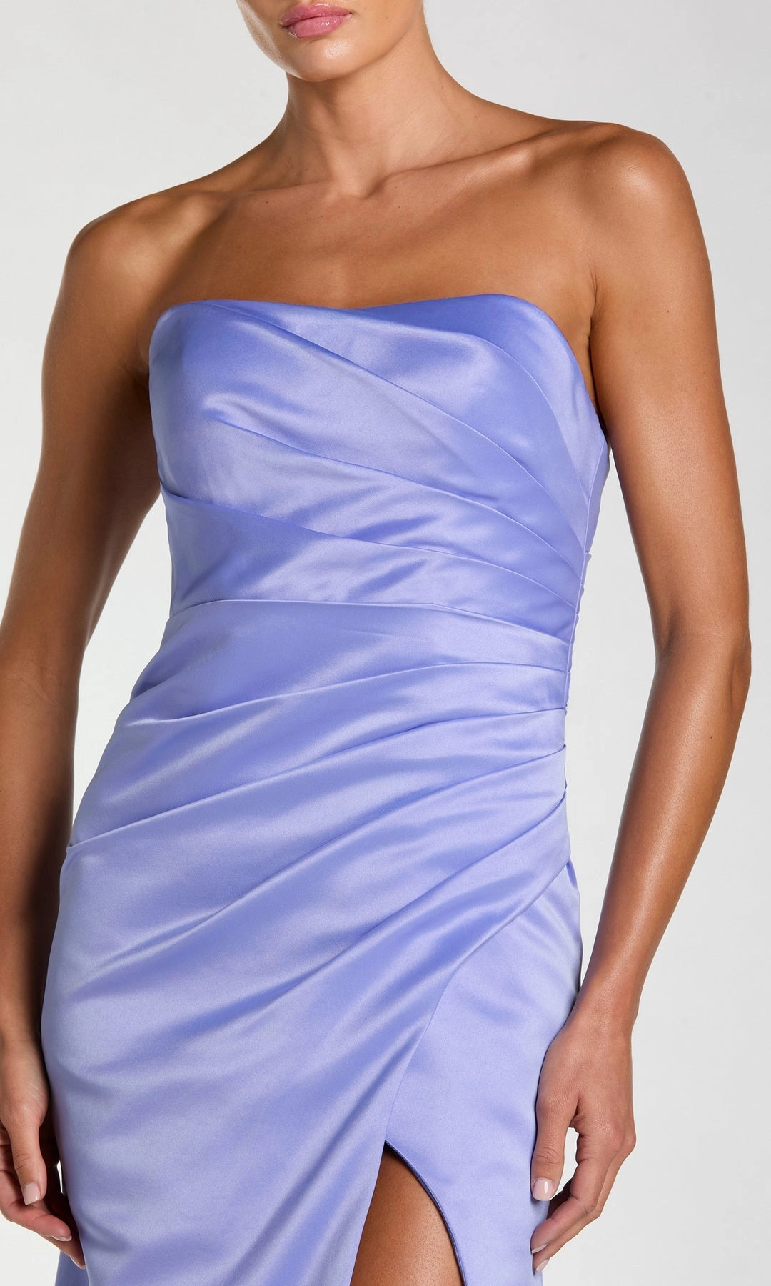 Satin Mermaid Strapless Tube Open Back Slit Maxi Bridesmaid Prom Gown