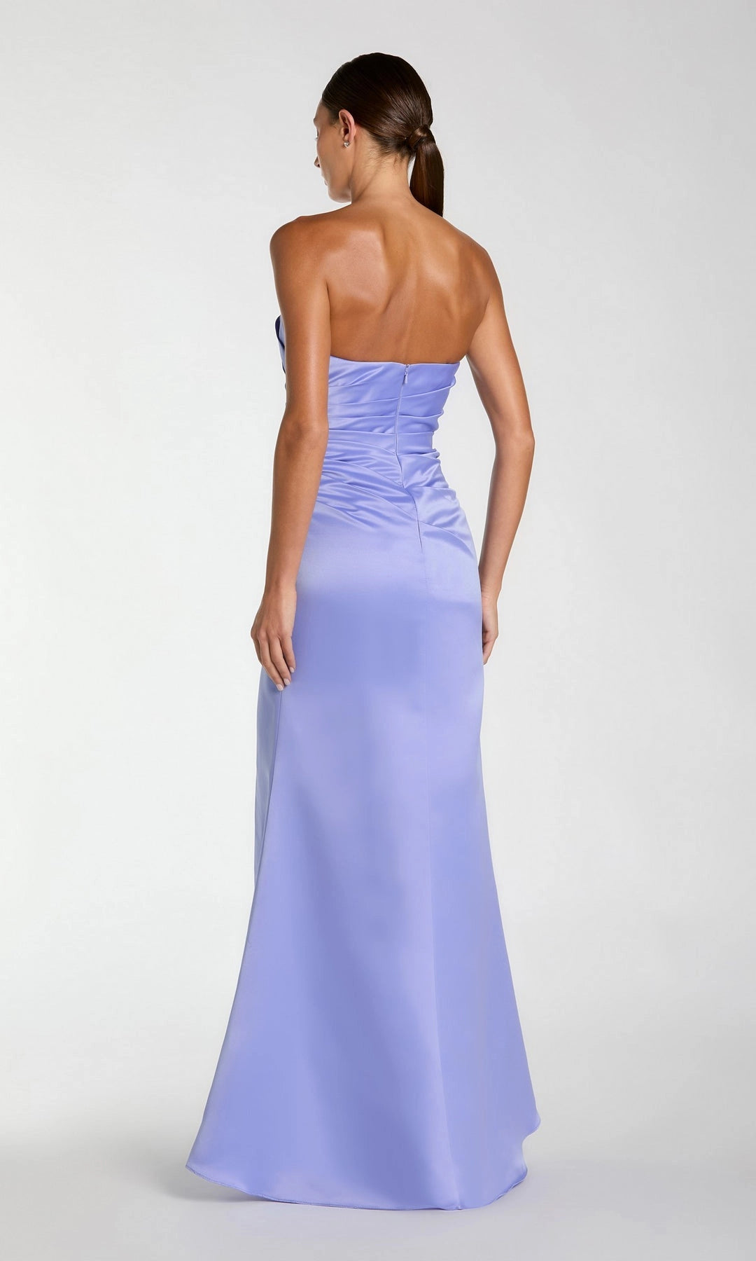 Satin Mermaid Strapless Tube Open Back Slit Maxi Bridesmaid Prom Gown