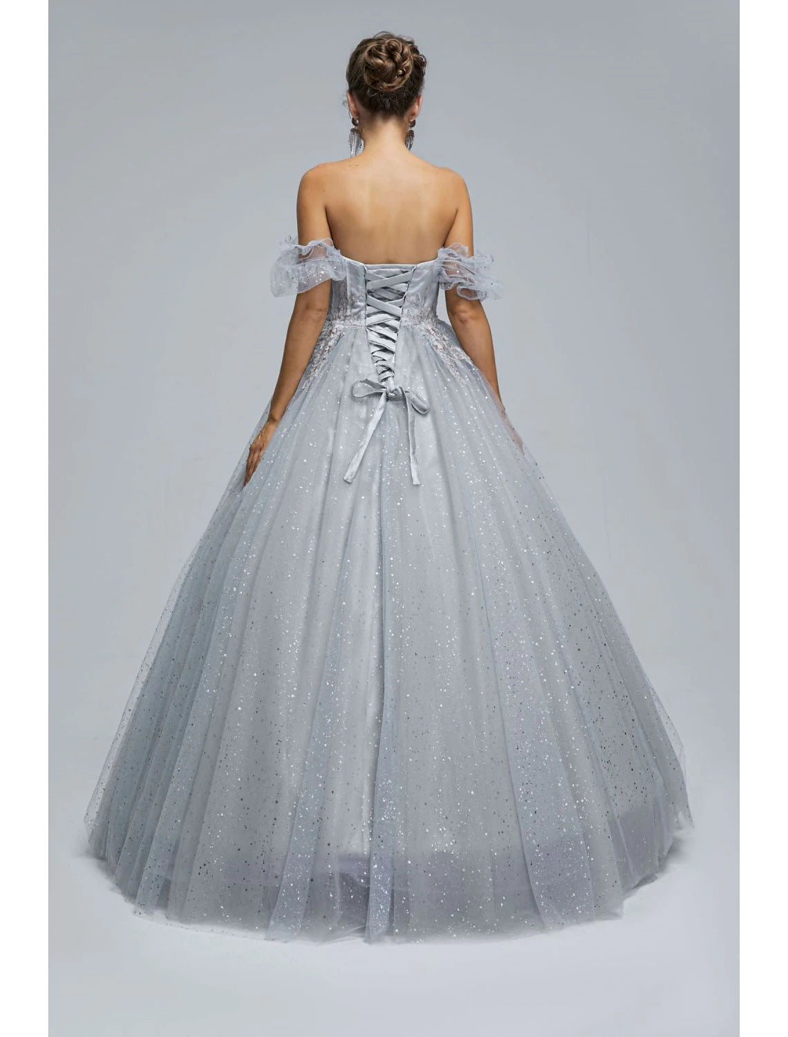 Wholesa Ball Gown Prom Dresses Princess Dress Graduation Quinceanera Floor Length Short Sleeve Sweetheart Tulle with Sequin Appliques