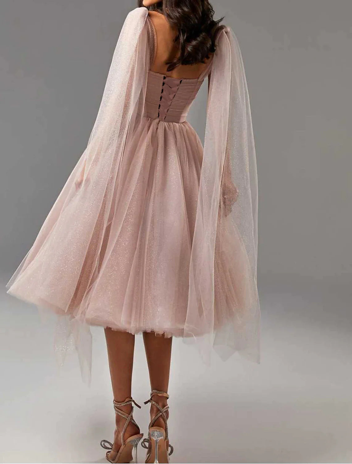Wholesa Ball Gown Cocktail Dresses Corsets Dress Graduation Birthday Tea Length Sleeveless Square Neck Tulle with Glitter