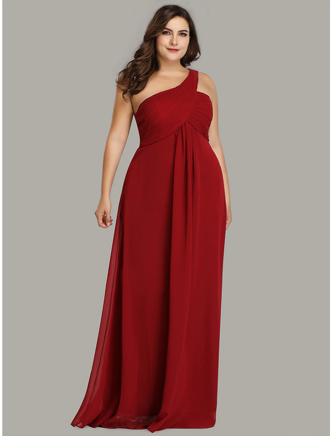 Wholesa  A-Line Evening Gown Empire Dress Wedding Guest Formal Evening Floor Length Sleeveless One Shoulder Bridesmaid Dress Chiffon Backless with Pleats Draping