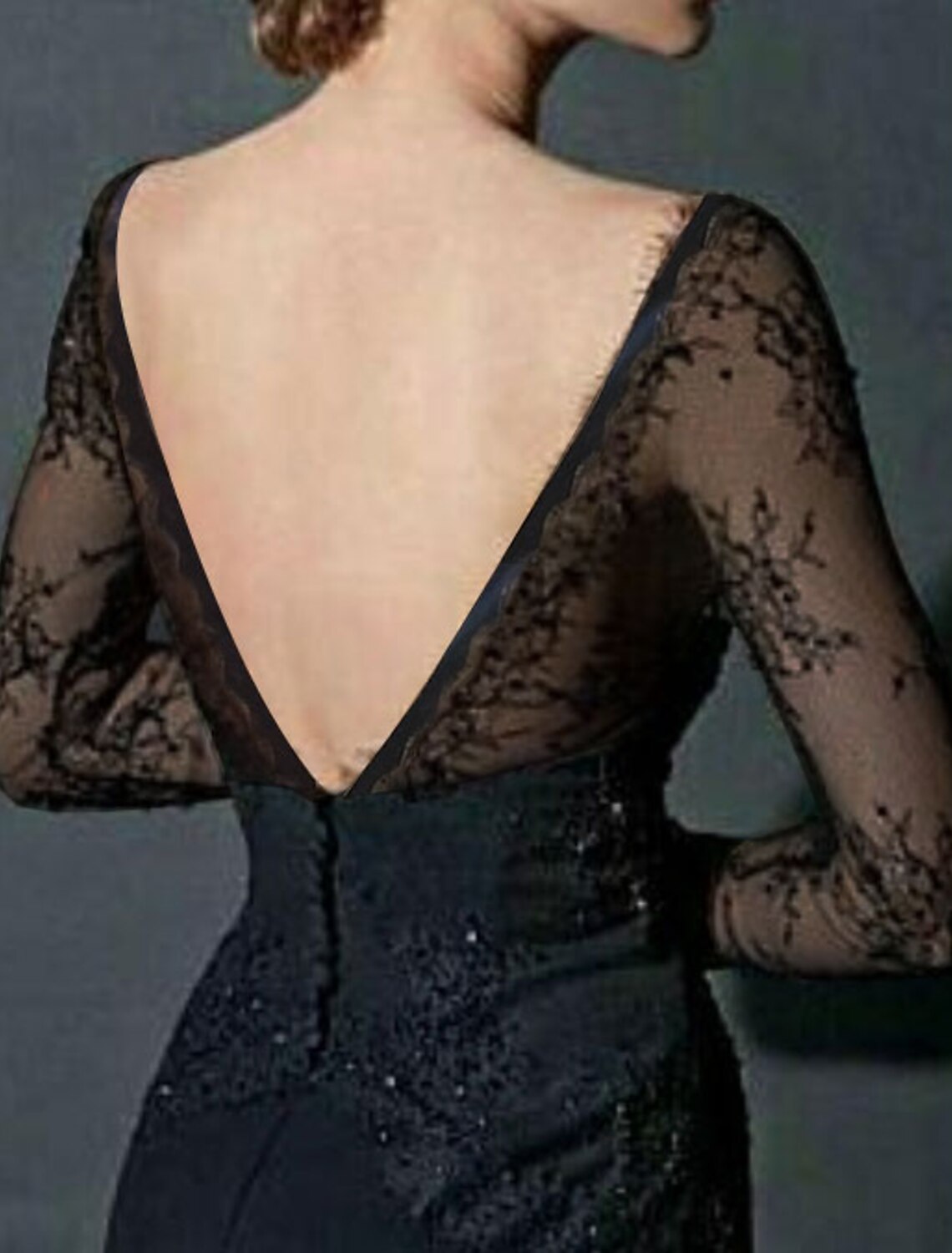 Wholesa Sheath Party Dress Sexy Engagement Formal Evening Dress Scoop Neck Long Sleeve Floor Length Chiffon with Beading Lace Insert Split Front