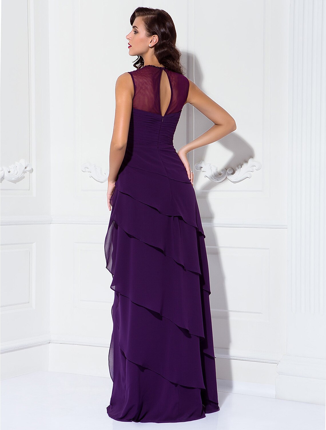 wholesale  Sheath / Column Mother of the Bride Dress Elegant Jewel Neck Floor Length Georgette Sleeveless No with Criss Cross Ruched Beading