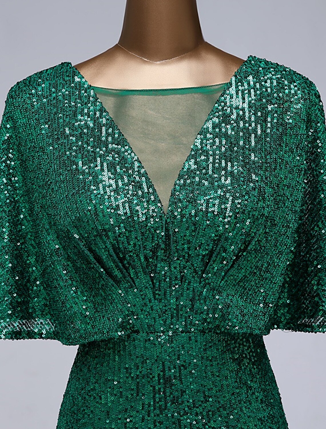 wholesale   Mermaid / Trumpet Prom Dresses Sparkle Dress Wedding Guest Prom Floor Length Half Sleeve Illusion Neck Sequined with Sequin Ruffles