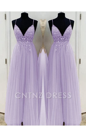 Wholesa A-Line/Elegant Spaghetti Straps Sleeveless Beading Tulle Floor-Length formal dresses Bridesmaid Dresses evening gown Prom Dress With Split