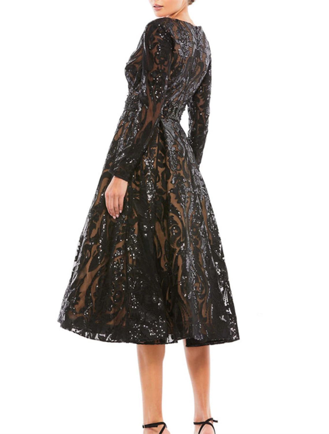 Wholesa A-Line Cocktail Dresses Party Dress Wedding Guest Wedding Party Knee Length Long Sleeve V Neck Sequined with Crystals Sequin