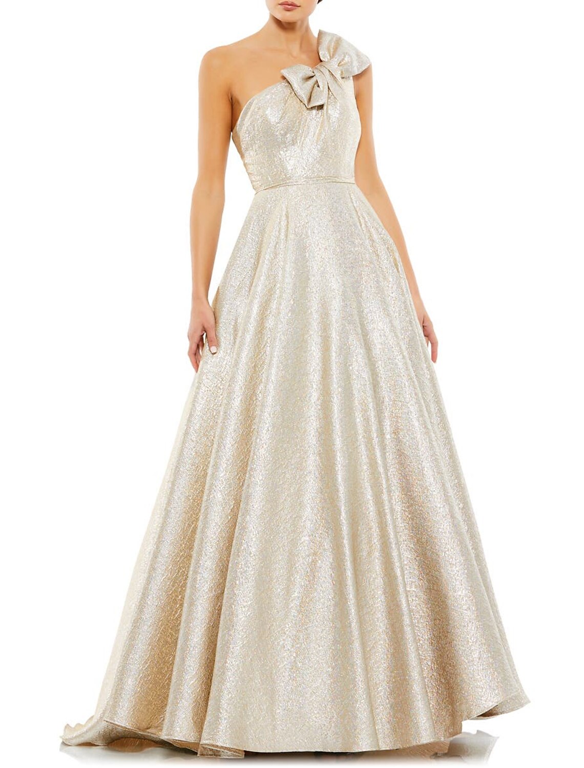 Wholesa A-Line Prom Dresses Sparkle Dress Wedding Floor Length Sleeveless One Shoulder Pocket Satin with Bow(s)