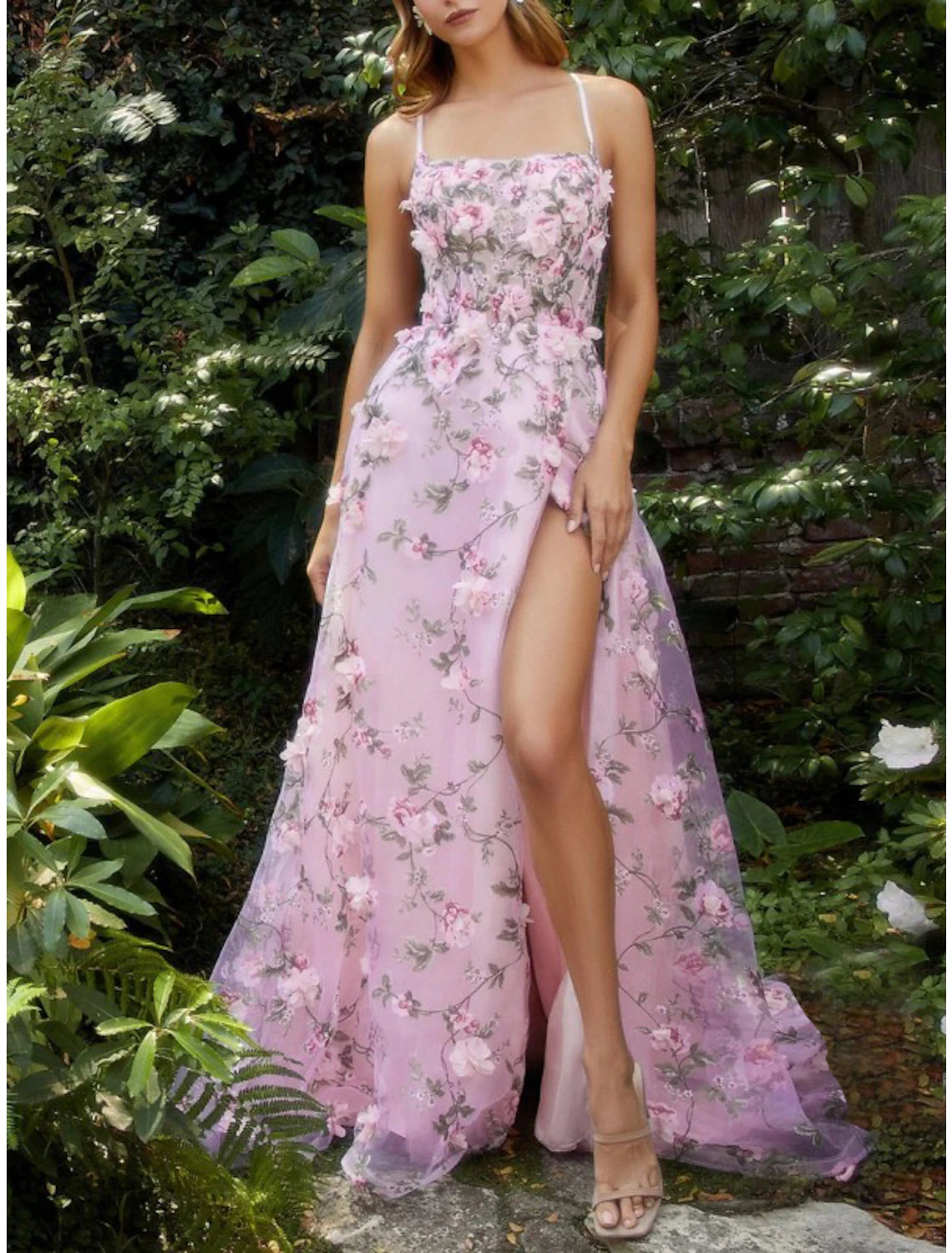 Wholesa Sheath / Column Prom Dresses Floral Dress Wedding Guest Wedding Party Court Train Sleeveless Spaghetti Strap Lace Backless with Slit Appliques