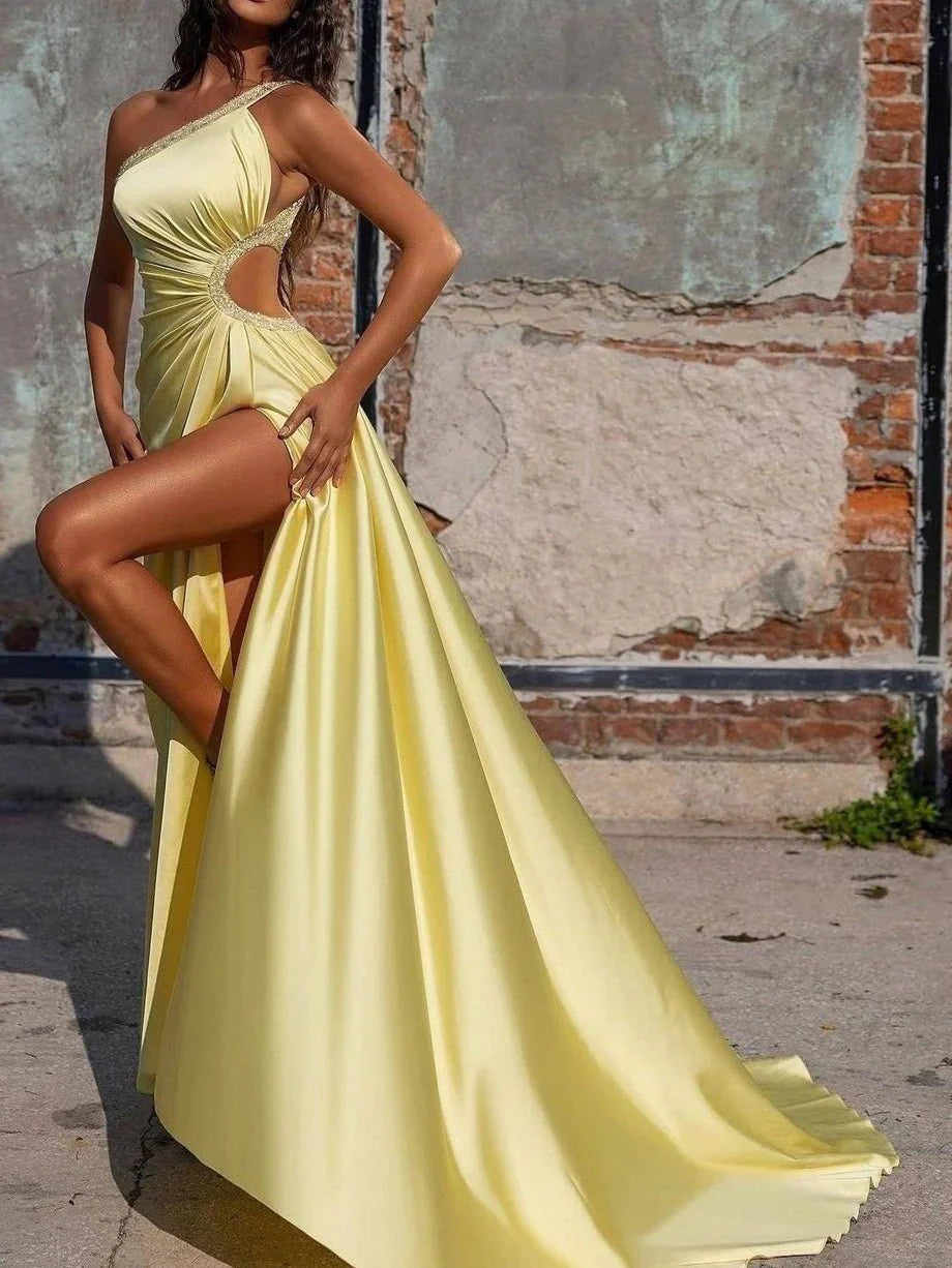 Wholesa Sheath One-Shoulder Floor-Length Prom Dresses