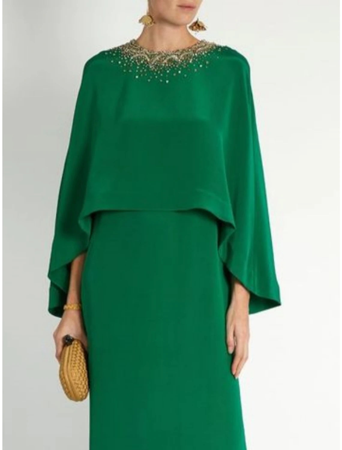 Wholesa Sheath / Column Mother of the Bride Dress Formal Elegant Party Jewel Neck Ankle Length Stretch Chiffon Long Sleeve with Sequin Split Front