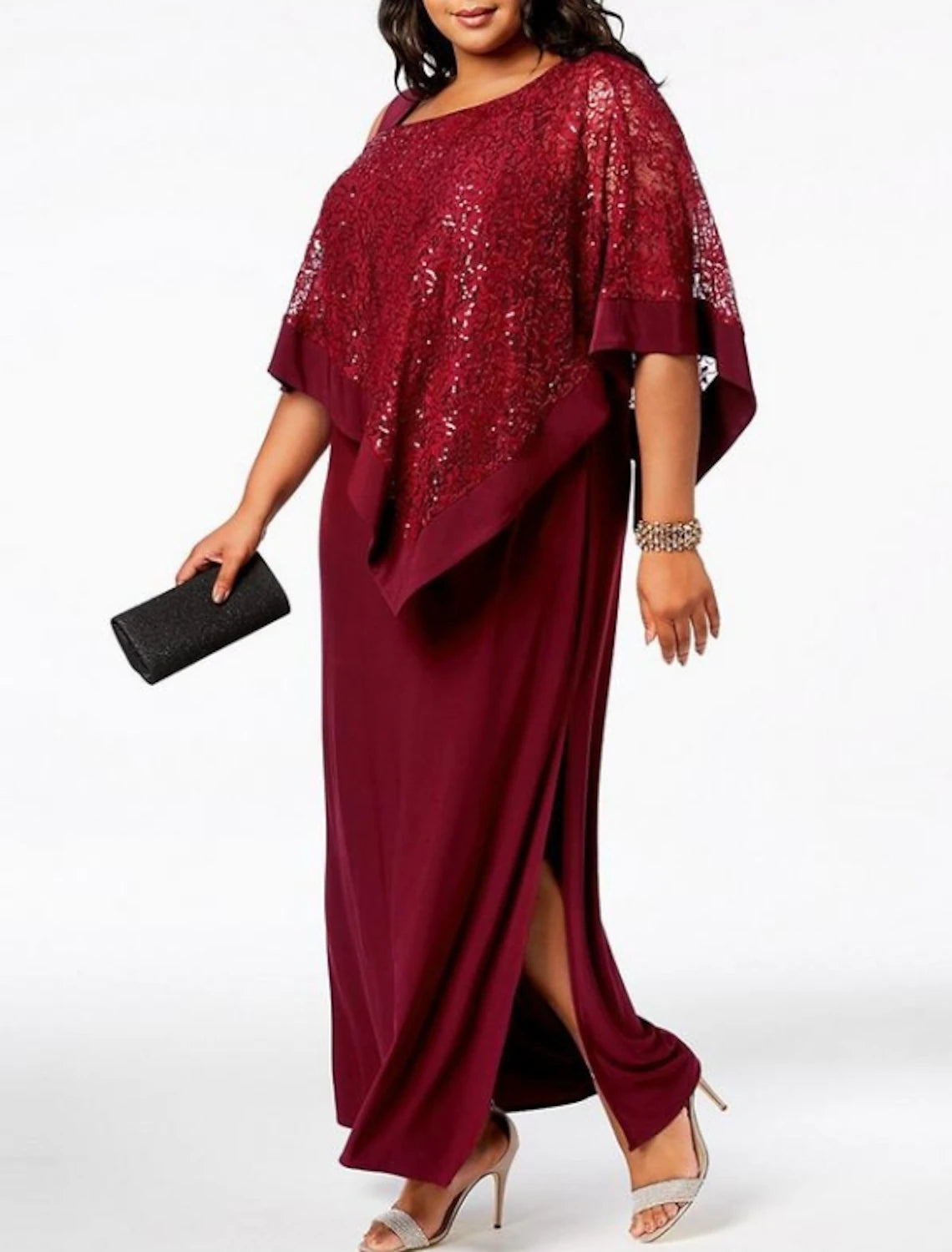 wholesale  Sheath / Column Mother of the Bride Dress Plus Size Elegant Bateau Neck Ankle Length Chiffon Lace 3/4 Length Sleeve with Sequin Embroidery