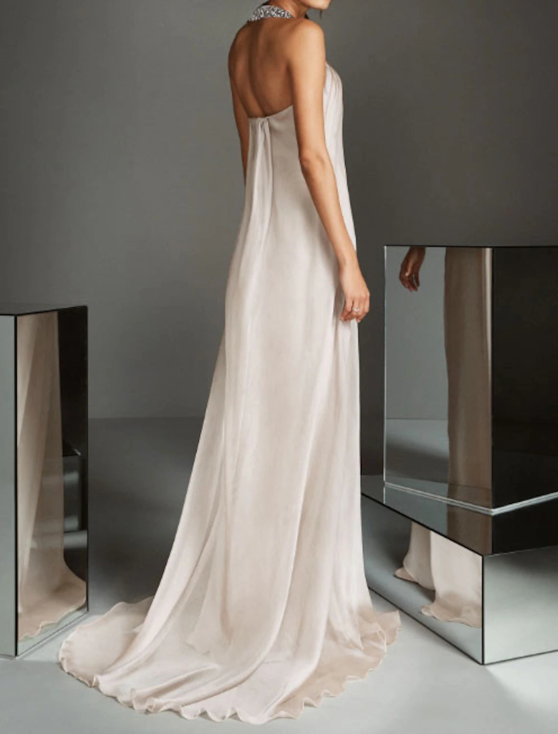 Wholesa Sheath / Column Beautiful Back Party Wear Formal Evening Dress Halter Neck Sleeveless Sweep / Brush Train Chiffon with Beading Sequin Draping