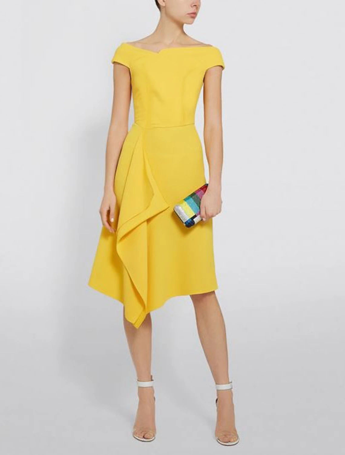 wholesale  Sheath / Column Elegant Holiday Cocktail Party Dress Boat Neck Short Sleeve Knee Length Satin