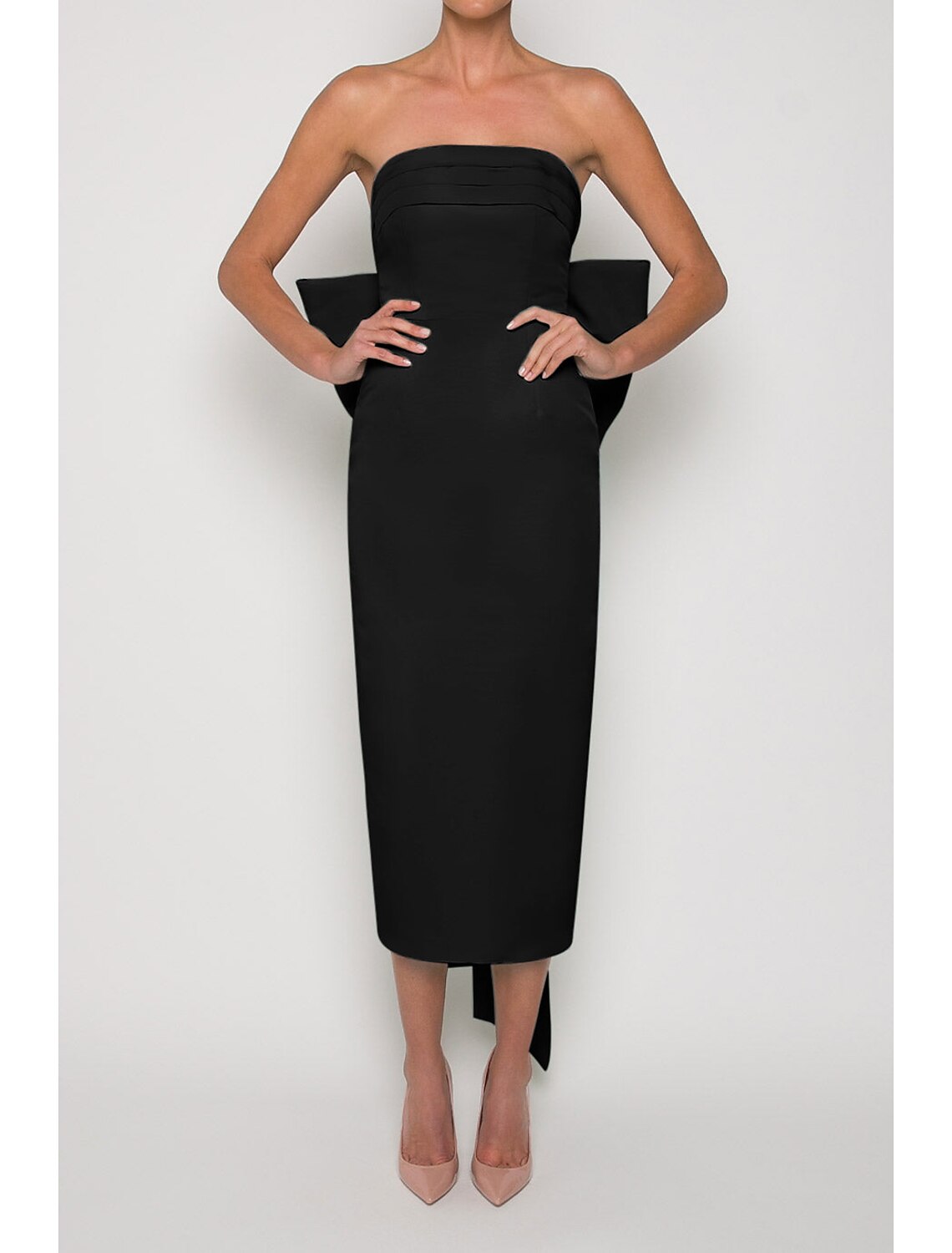Wholesa Sheath / Column Cocktail Dresses Party Dress Wedding Guest Engagement Tea Length Sleeveless Strapless Fall Wedding Reception Satin with Bow(s)