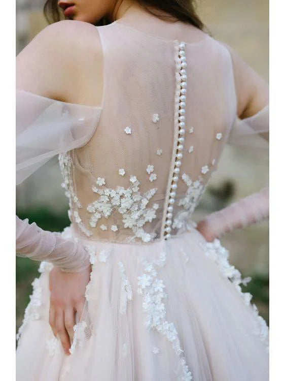 Wholesa Boho Beach Long Sleeve Cold Shoulder Rustic Wedding Dresses