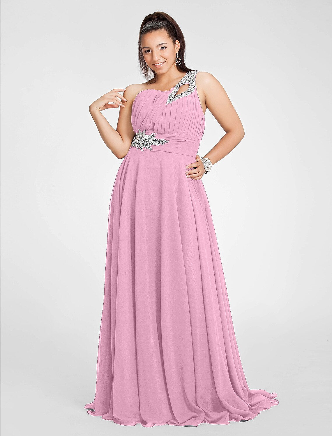 Wholesa A-Line Cut Out Dress Wedding Guest Prom Sweep / Brush Train Sleeveless One Shoulder Chiffon with Ruched Beading