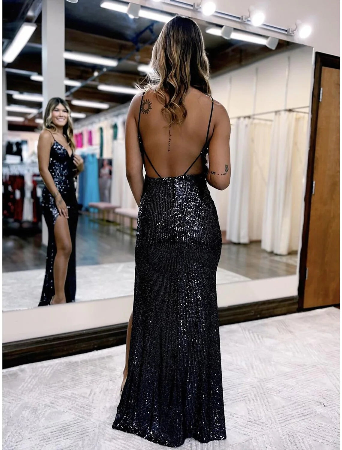 Wholesa Mermaid / Trumpet Prom Dresses Sparkle & Shine Dress Formal Wedding Guest Floor Length Sleeveless V Neck Sequined Backless with Sequin