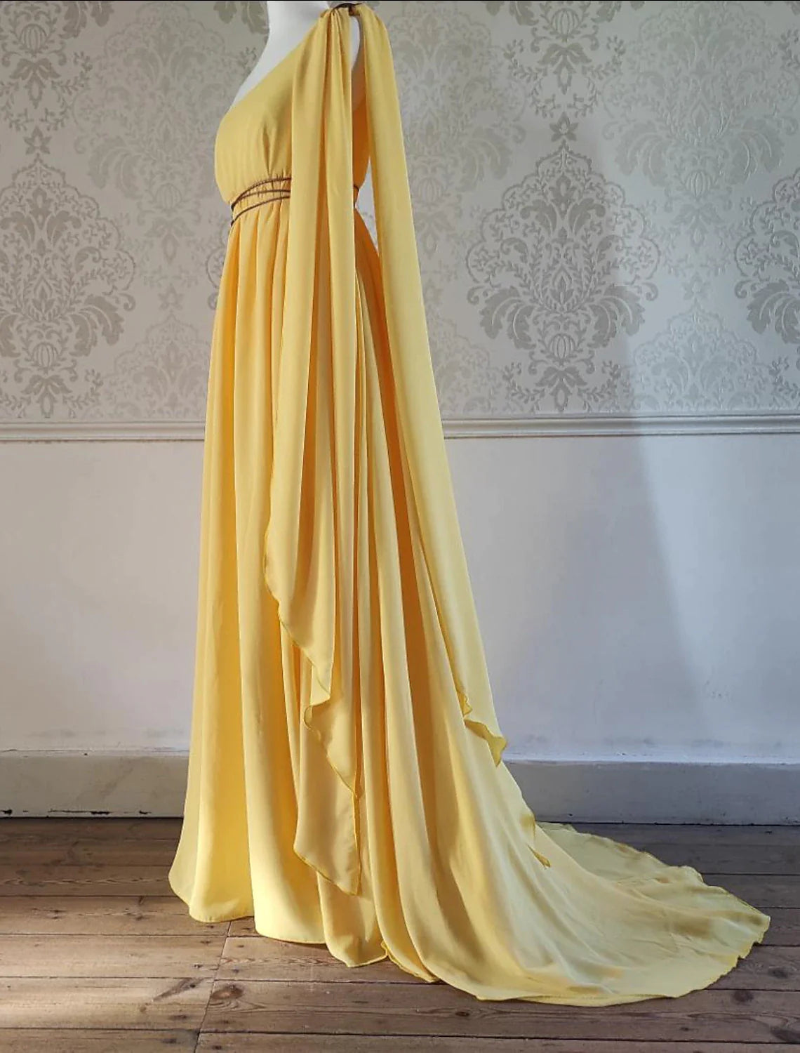 Wholesa A-Line Wedding Guest Dresses Elegant Dress Evening Party Court Train Sleeveless One Shoulder Chiffon with Strappy