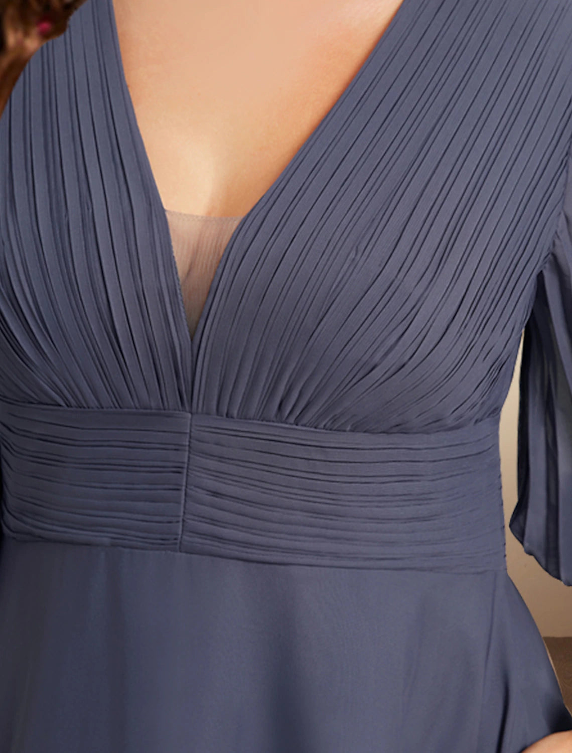 wholesale  A-Line Mother of the Bride Dresses Plus Size Hide Belly Curve Elegant Dress Formal Tea Length Half Sleeve V Neck Chiffon with Pleats Ruched Fall