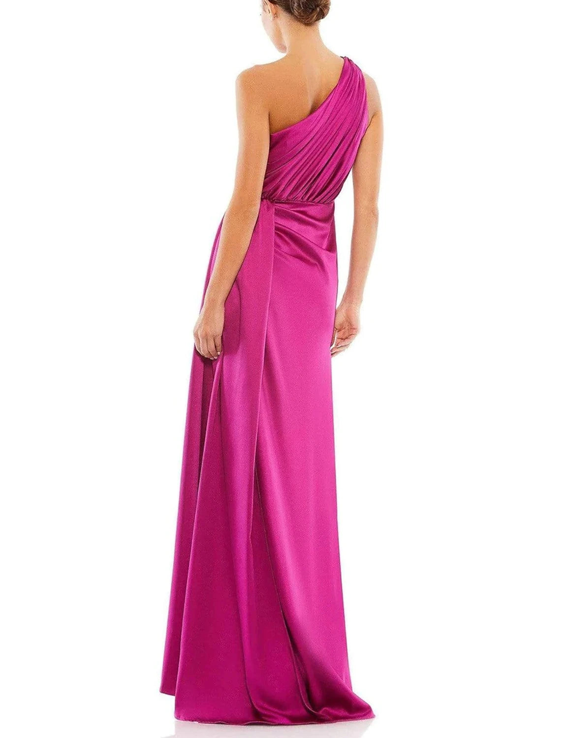 Wholesa A-Line Evening Gown Elegant Dress Formal Wedding Floor Length Sleeveless One Shoulder Charmeuse with Ruched Slit
